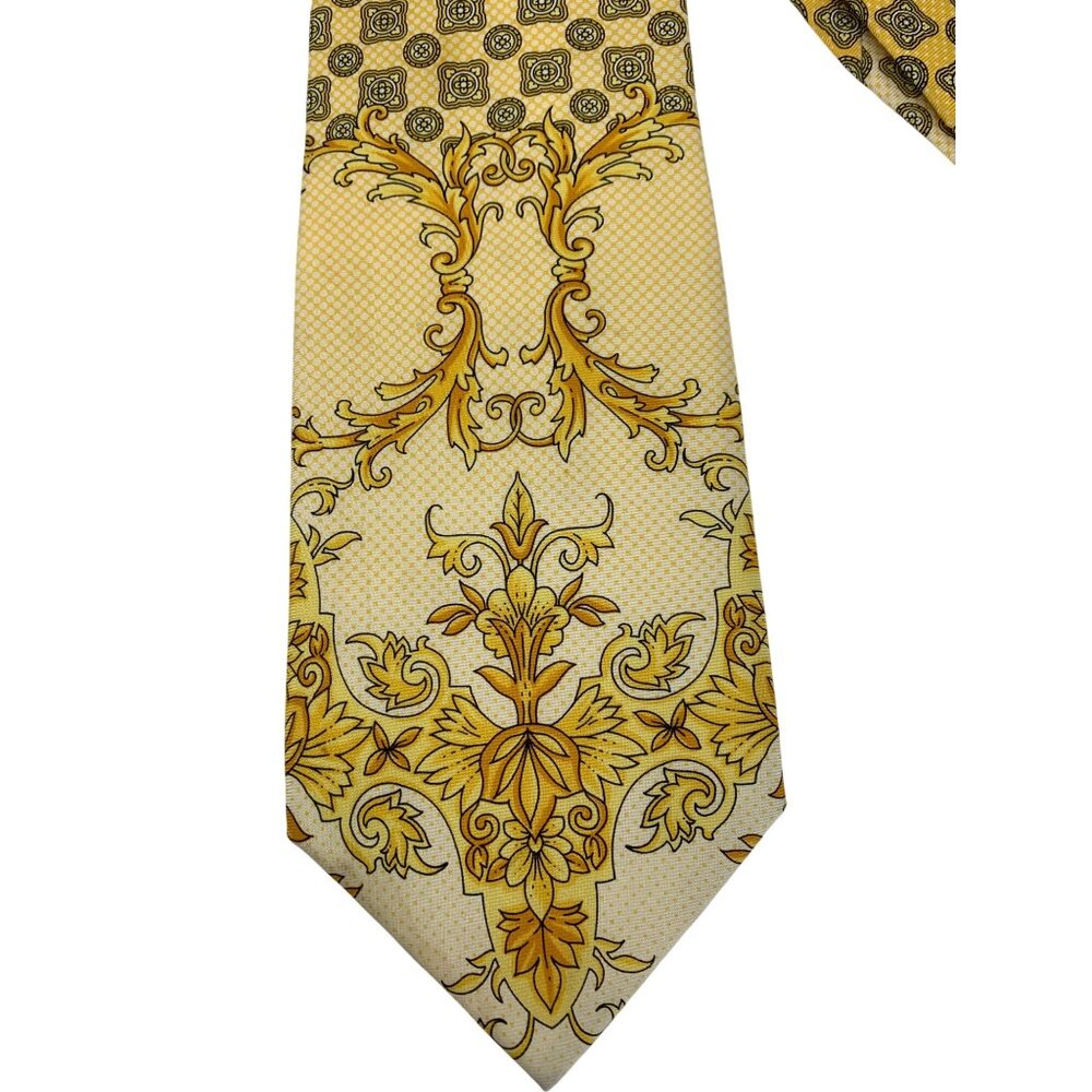 VTG Gianni Versace Yellow Gold Baroque Silk Necktie Italy - Picture 8 of 12